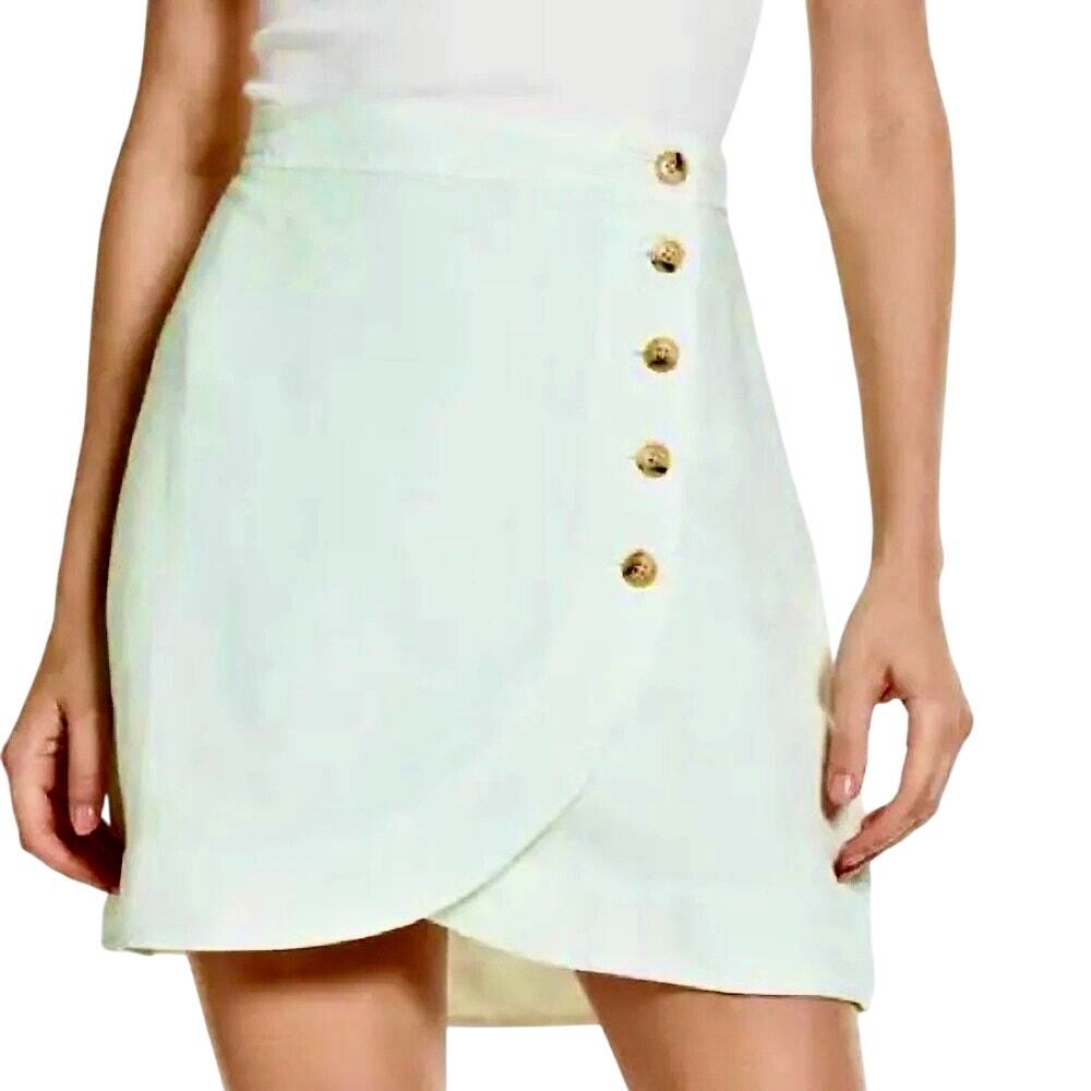 Madewell Mint linen Blend Wrap Tulip Hem Mini Skirt Coastal Preppy Boho